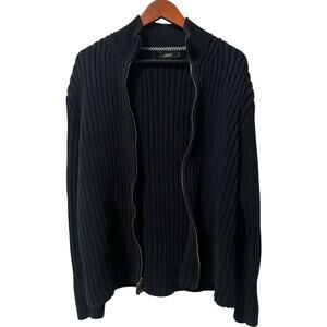 J. Crew Men’s Size L 100% Cotton Full Zip Navy Blue Ribbed Cardigan Sweater READ